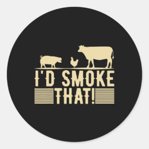 Sticker Rond Amusant Retro Bbq Party Fumeur Chef Papa Cadeau J’