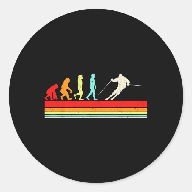 Sticker Rond Amusant Ski Evolution Sports d'hiver Retro Design (Devant)