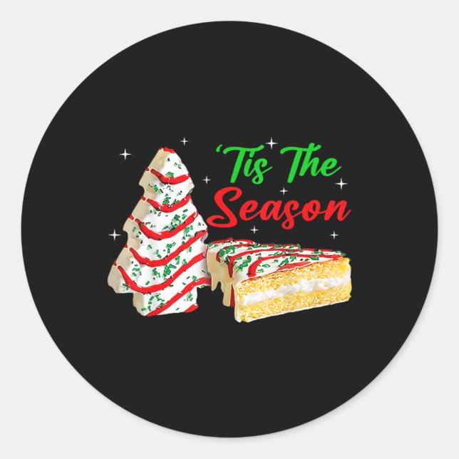 Sticker Rond Amusant Tis Season Christmas Tree Cakes Debbie (Devant)