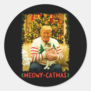 Sticker Rond Amusant Trump Amoureux de les chats de Noël Meowy 