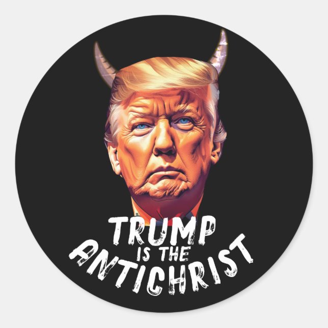 Sticker Rond Amusant Trump Antichrist (Devant)