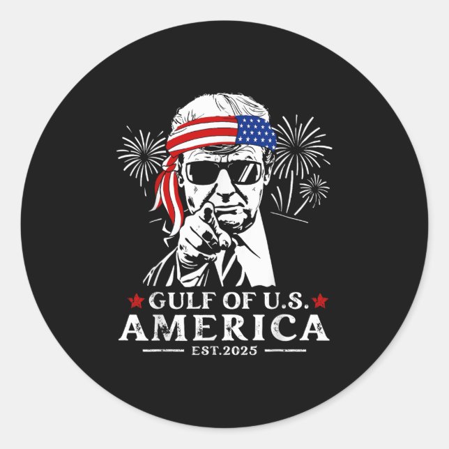 Sticker Rond Amusant Trump Golfe Des Etats-Unis 2025 Joyeux 4èm (Devant)