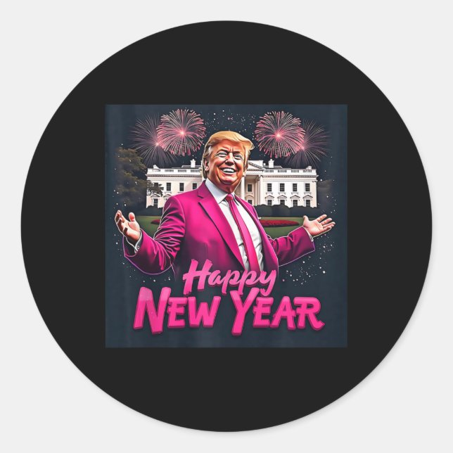 Sticker Rond Amusant Trump New Year Party 2025 Trump New Year N (Devant)