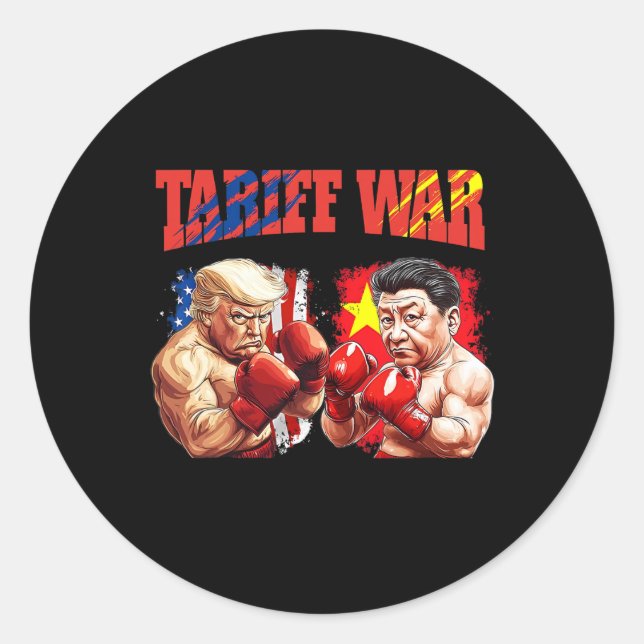Sticker Rond Amusant Trump Vs Xi Jinping Boxing Boxing Match (Devant)