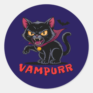 Sticker Rond Amusant Vampurr Vampire Chat Halloween Pun