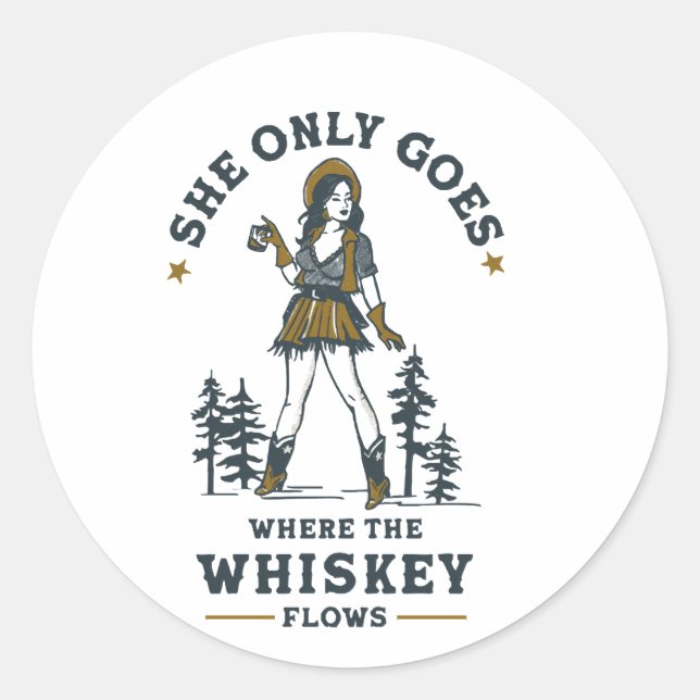 Sticker Rond Amusant Vintage Western Cowgirl Whiskey Lover (Devant)