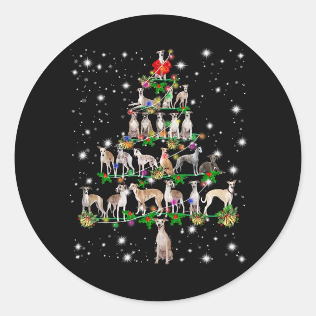 Sticker Rond Amusant Whippet Noël Arbre Ornament Décor cadeau (Devant)