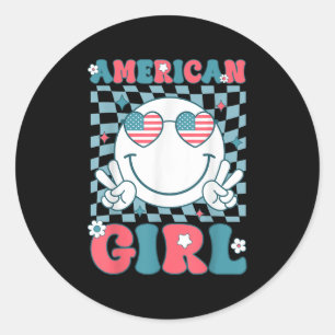 Sticker Rond Amusante Américaine Sourire Visage 4 juillet Patri