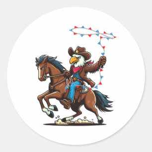 Sticker Rond Amusante Bald Eagle Cowboy équitation Swding