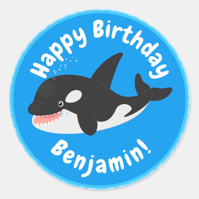 Sticker Rond Amusante baleine orque mignonne dessin animé (Devant)