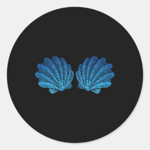 Sticker Rond Amusante Bleue Sirène Mer Bra Coquille Halloween C
