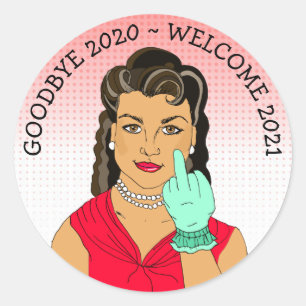 Sticker Rond Amusante dame rétro à l'ethnie des oiseaux