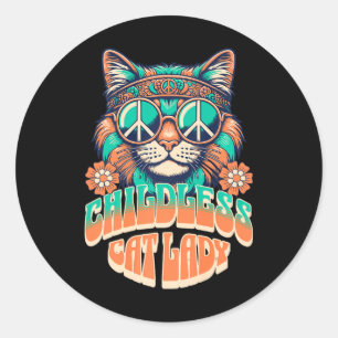 Sticker Rond Amusante Femme De Chat Sans Enfant Pour Femmes Kam