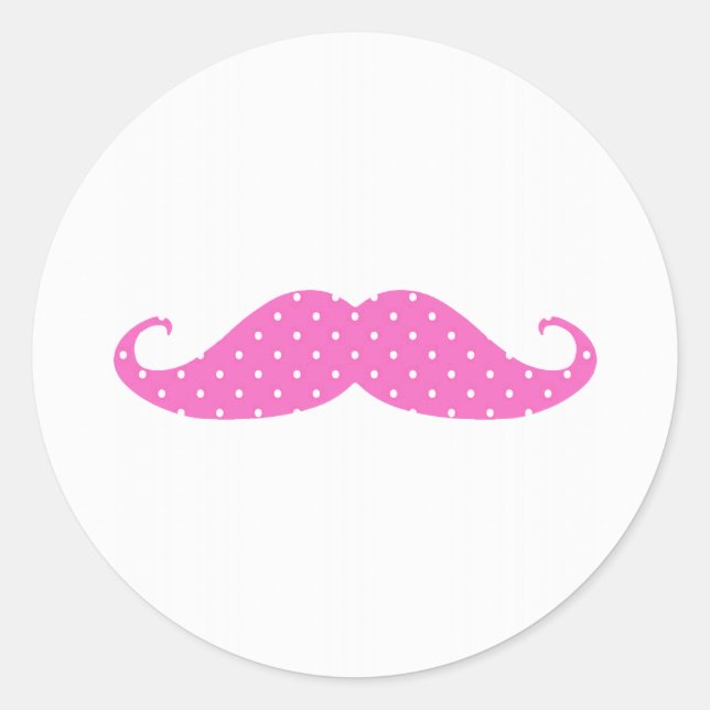 Sticker Rond Amusante Fille Rose Chaud Pois Moustache (Devant)