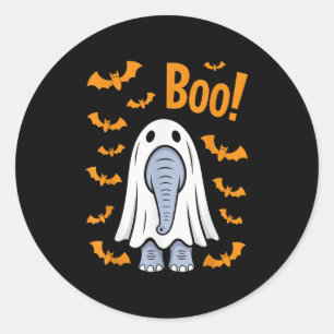 Sticker Rond Amusante Halloween Elephant Boo Ghost Bats