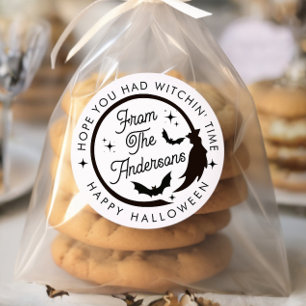 Sticker Rond Amusante Halloween sorcière chauves-souris Merci P