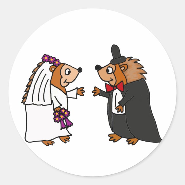 Sticker Rond Amusante mariée et Mariage de chambre Hérisson (Devant)