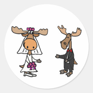 Sticker Rond Amusante mariée et Mariage de l'orignal