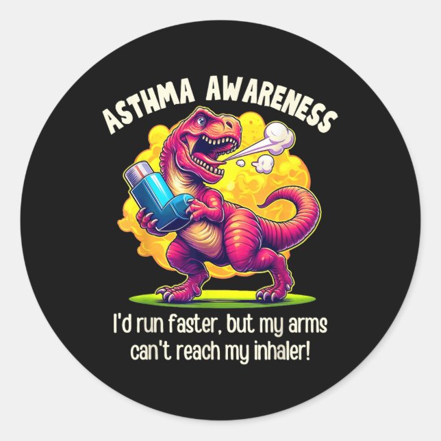 Sticker Rond Amusante sensibilisation à l'asthme T-rex (Devant)