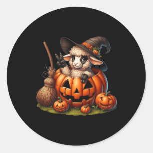 Sticker Rond Amusante sorcière mouton Citrouille Halloween Homm