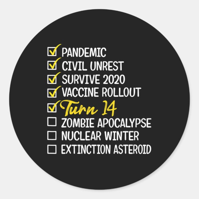 Sticker Rond Amusants 14e anniversaire Cadeau 14 ans Vieux Quar (Devant)