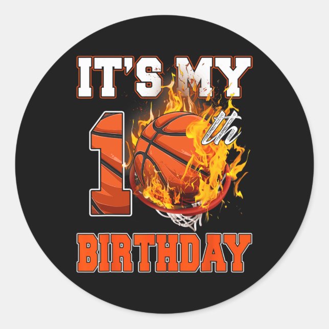 Sticker Rond Amusants C'est mon 10e anniversaire 10 ans Basketb (Devant)