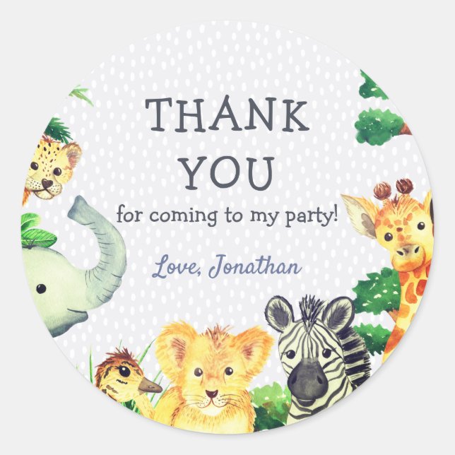 Sticker Rond Amusants Cute Jungle Animaux Vibrant Merci Anniver (Devant)