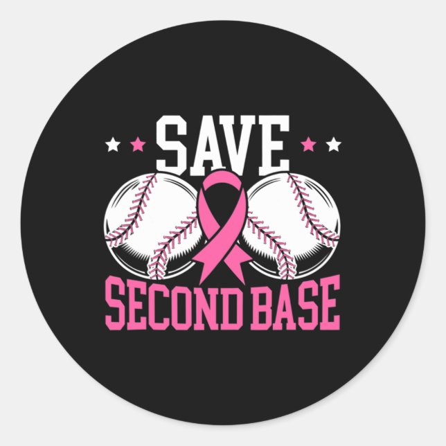 Sticker Rond Amusants Économisez 2e Base de Baseball joueur Can (Devant)