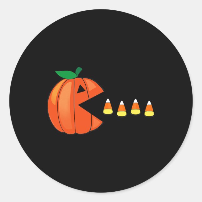 Sticker Rond Amusants Halloween Citrouille Manger Candy Corn (Devant)