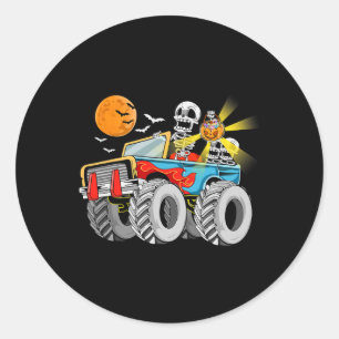 Sticker Rond Amusants Halloween Squelette Monstre-Camion Enfant