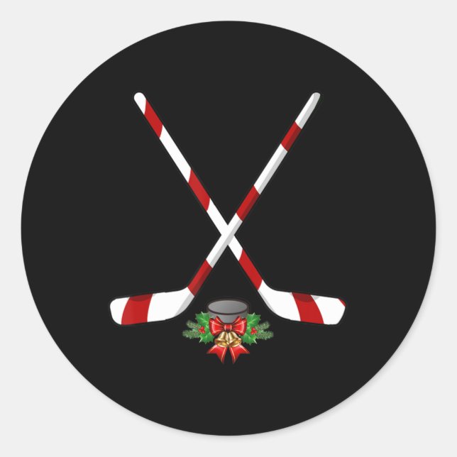 Sticker Rond Amusants Hockey sur glace Noël bonbon Stick Cadeau (Devant)
