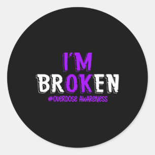 Sticker Rond Amusants Je suis Broken Overdose Pruple Ribbon Ove