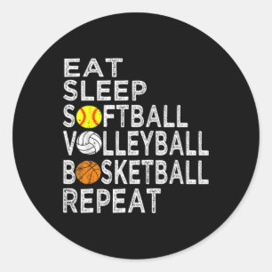 Sticker Rond Amusants Manger Sleep Softbyll Volleybyll Bysketby