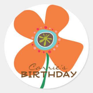 Sticker Rond Amusants Orange Daisy Pop Fête d'Anniversaire Fill