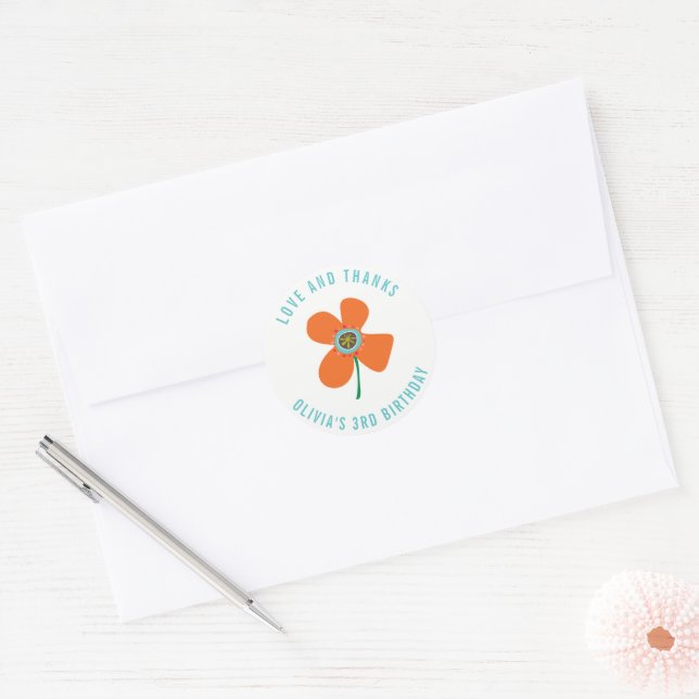 Sticker Rond Amusants Orange Daisy Pop Fête d'Anniversaire Fill (Enveloppe)