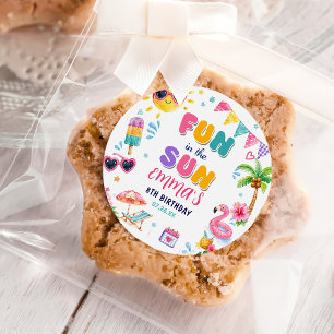 Sticker Rond Amusement au soleil Fête d'anniversaire tropicale