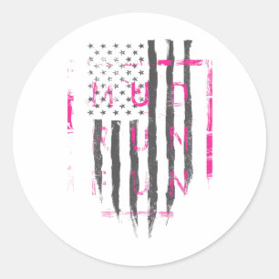 Sticker Rond Amusement de course de boue Drapeau américain rose
