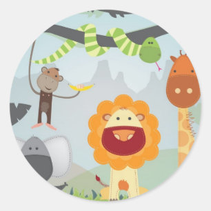 Sticker Rond Amusement de jungle