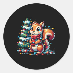 Sticker Rond Amusement De Noël Pour Les Enfants Écureuil D'Hive