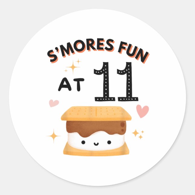Sticker Rond Amusement de Smores Camp d'anniversaire 11 ans Cam (Devant)