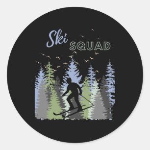 Sticker Rond Amusement Mountain Adventure Ski Squad Winter Spor