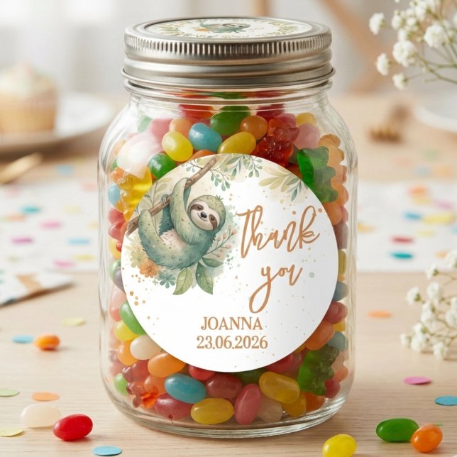 Sticker Rond Amusons-nous sloth enfants merci anniversaire (Créateur téléchargé)