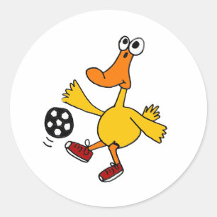 Sticker Rond AN- Canard Jouant au caricature de football