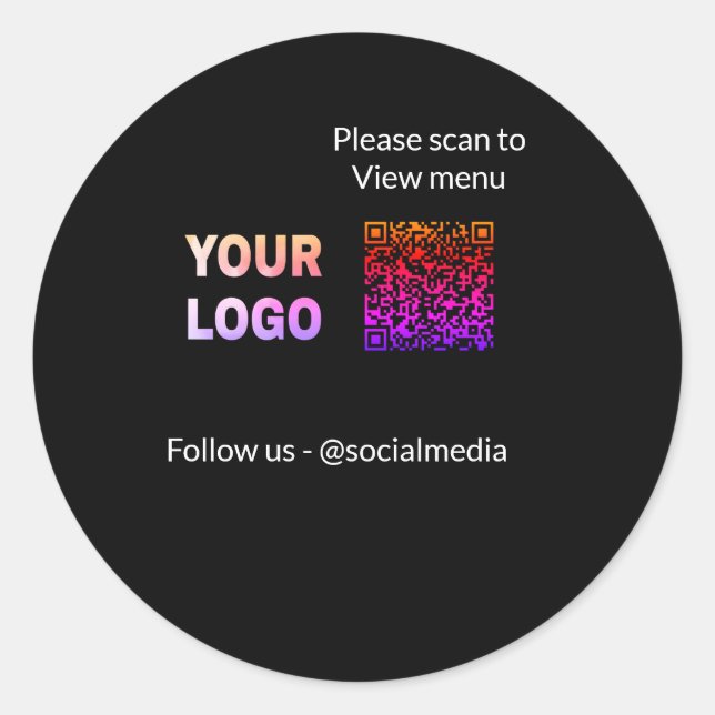 Sticker Rond Analyser pour afficher le menu restaurant hôtel QR (Devant)