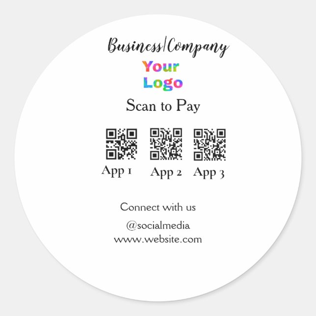 Sticker Rond Analyser pour payer le logo de l'entreprise Q R co (Devant)