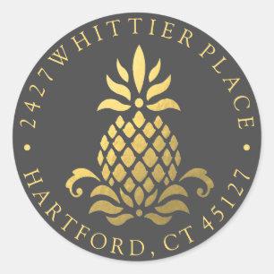 Sticker Rond Ananas Adresse avec initiales