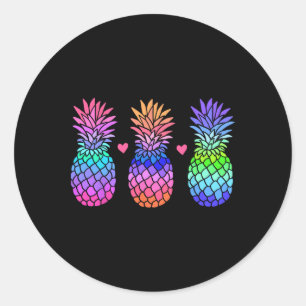 Sticker Rond Ananas Aloha Hawaï Fruits Tropicaux Été Vacances