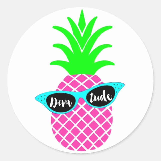 Sticker Rond Ananas avec "DIVAtude" (Devant)