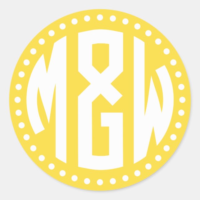Sticker Rond Ananas Blanc 3 Monogramme Initiale Cercle Point DI (Devant)