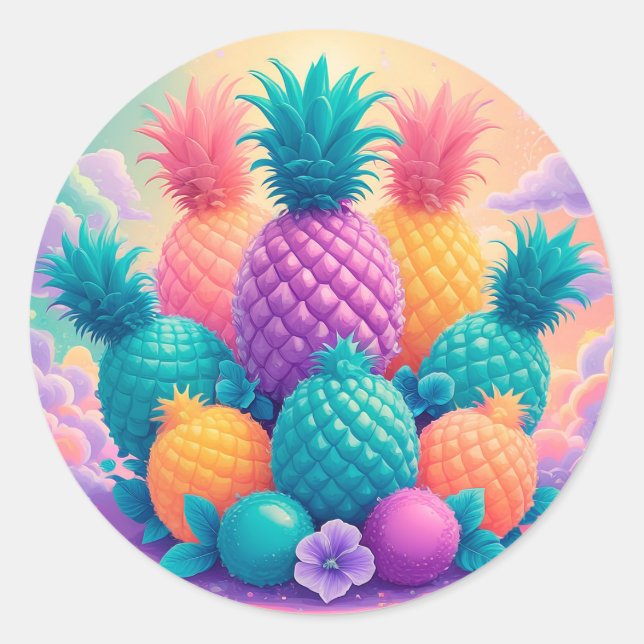 Sticker Rond Ananas coloré (Devant)
